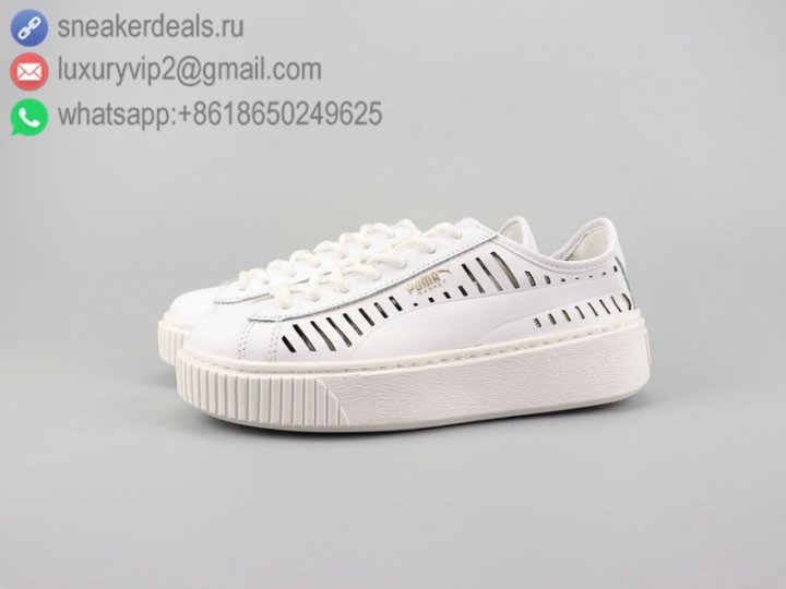 Puma Basket Platform Trace KR Wns Women Shoes White Cutout Leather Size 36-40